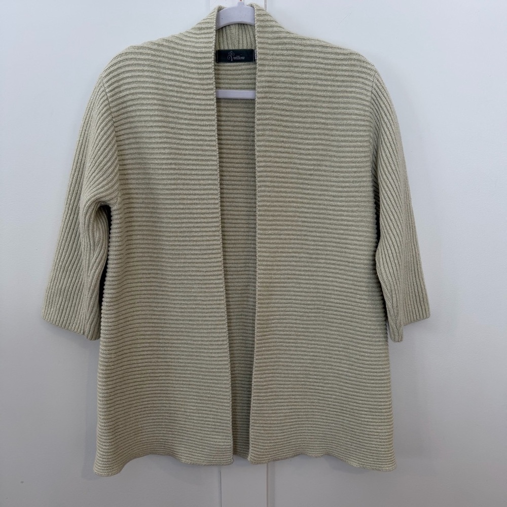 Willow Women's Cardigan Sweater Pale Green Ribbed Open Front Lagenlook Chunky M